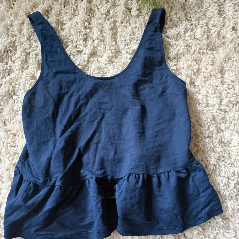Mango Navy Ruffle Hem Tank Top